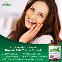 Zazzee Milk Thistle 30:1 extract close view indicating potency
