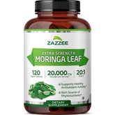 Zazzee Moringa bottle with 120 capsules for daily wellness.