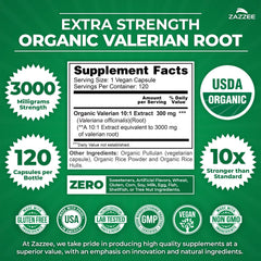 Organic certification badge on Zazzee valerian label.