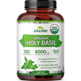 Zazzee Organic Holy Basil bottle front, premium packaging for trusted sourcing.