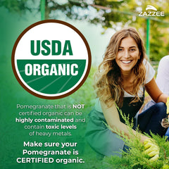 Zazzee pomegranate capsules with 7000 mg strength ready for daily use.