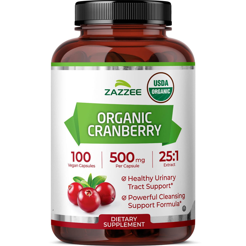 Zazzee Organic Cranberry 25:1 extract capsule for daily wellness