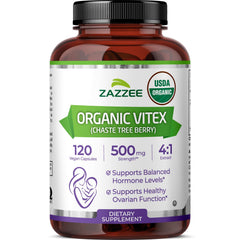 Zazzee Vitex bottle displaying 500 mg strength and long supply.