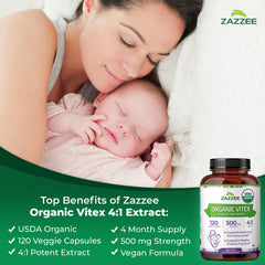 USDA Organic label on Zazzee Vitex bottle.