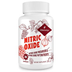Zdoroviye Nitric Oxide bottle back shows dosage information and usage guidance.