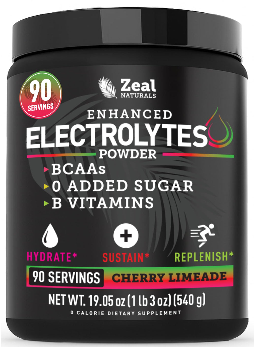 Zeal Electrolyte Powder bottle closeup highlights balanced minerals for steady hydration.