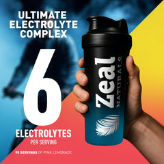 Close-up of Zeal Electrolyte Powder label with BCAAs and B vitamins.