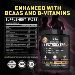 Zeal Electrolyte Powder lemon-berry glass with drink supports post-workout recovery