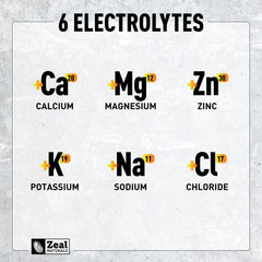 Zeal Electrolyte Powder label highlights zero sugar and keto-friendly hydration