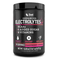 Zeal Electrolyte Powder Raspberry Guava tub for workout hydration and flavor variety