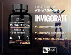 Packaging glow of Zeal Naturals Ashwagandha Complex signaling quality and testing