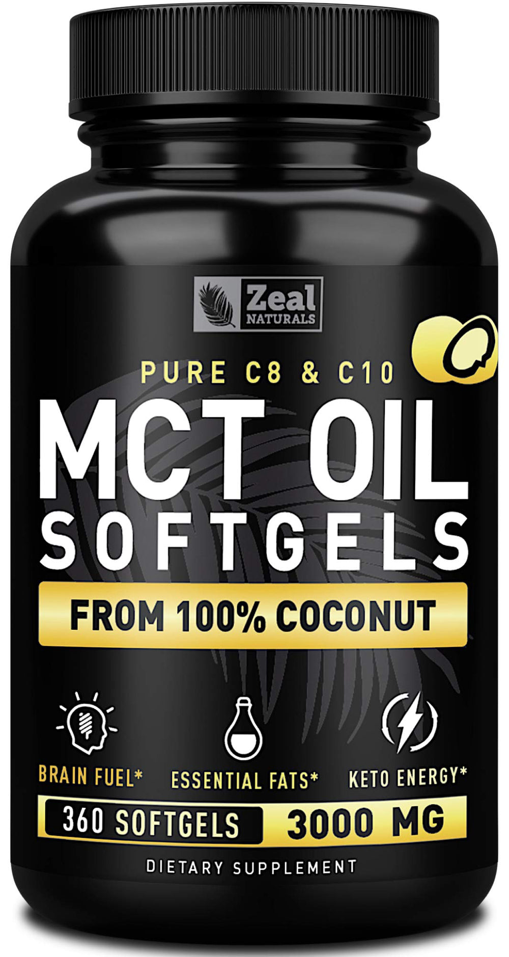 Zeal Naturals MCT softgels bottle showing convenient on-the-go energy support.