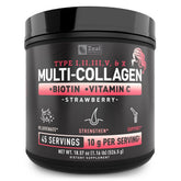 Zeal Naturals multi collagen powder strawberry bottle supports skin and joints.