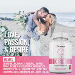 Close-up of Zealous Desire bottle cap highlighting fast-acting female arousal support.
