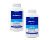 Zeasorb jock itch powder bottle showing moisture absorption for comfort