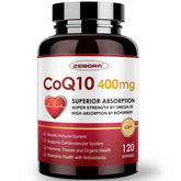 ZEBORA CoQ10 softgels bottle label highlighting high absorption potential