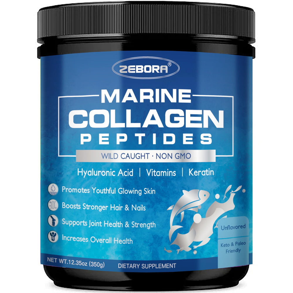 ZEBORA marine collagen powder tub with scoop for daily usage and hydration support