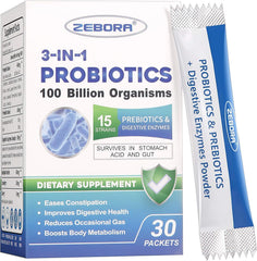 ZEBORA Probiotics 100billion bottle – supports daily digestive balance and immune wellness.