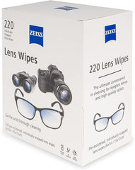 ZEISS lens wipes close-up showing pre-moistened formula for gentle cleaning on lenses.