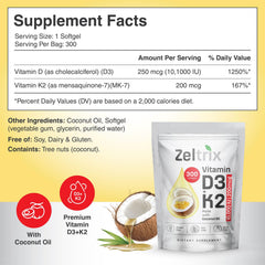 Zeltrix D3 K2 softgels with coconut oil for enhanced absorption