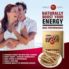 Zen Ginseng American Wisconsin ginseng root close-up shows natural texture for authentic daily energy.