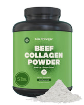 Zen Principle grass-fed collagen powder in a tub, high quality and purity.