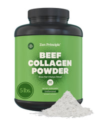 Zen Principle grass-fed collagen powder in a tub, high quality and purity.