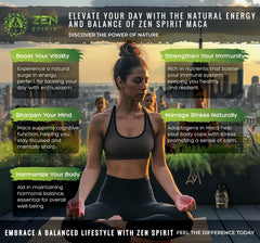 Zen Spirit Maca root powder container highlighting premium vegan certified formula