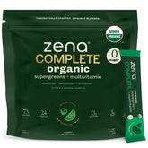 Zena Nutrition complete organic greens bottle showing a ready-to-drink daily blend for convenient nutrition