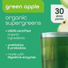 Zena Nutrition green apple flavor powder dissolving in water for a refreshing taste.