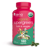 Zena Nutrition Organic Super Greens bottle front for daily greens boost on busy days.