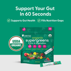 Zena Nutrition greens stick pack enables convenient travel and daily use.