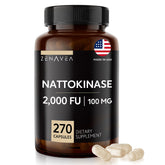 Zenavea nattokinase capsule close-up showing 2000 FU potency for daily use