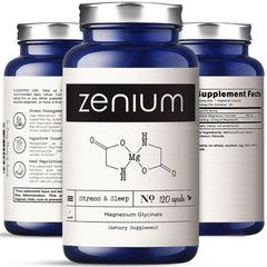 Zenium Magnesium Glycinate bottle front highlighting high absorption for restful nights