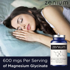 Zenium Magnesium Glycinate bottle label emphasizing 400 mg per serving for daily calm