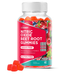 ZeniZest Beets Root Gummies bottle closeup highlighting nitric oxide support