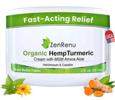 Zenrenu hemp turmeric cream jar close-up for smooth, non-greasy application.