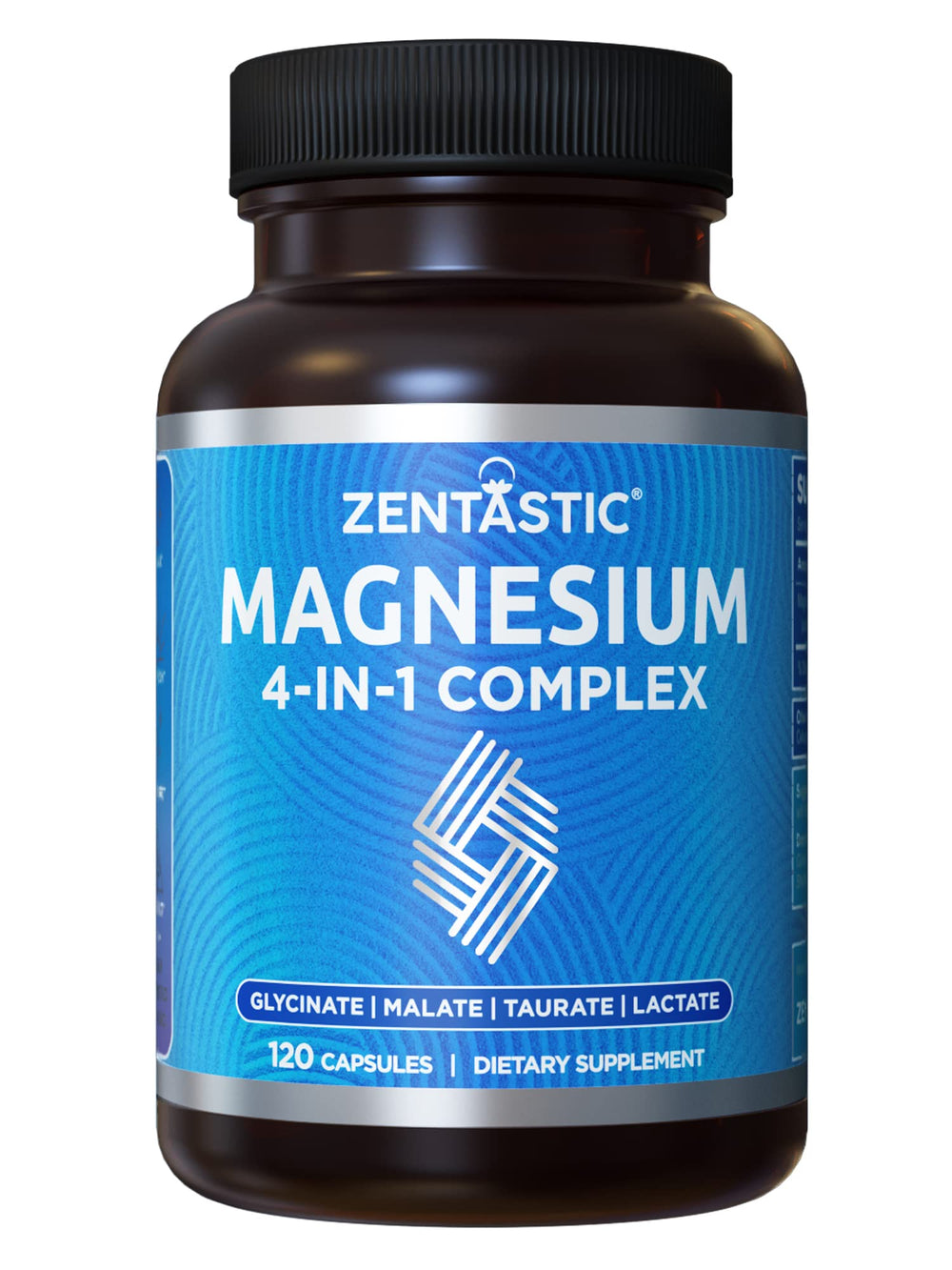 Zentastic Magnesium Complex 4-in-1 bottle front showing high-absorption formula for daily nerve and muscle support.