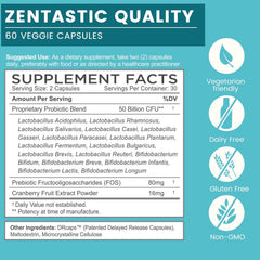Zentastic Probiotics bottle highlights 16 strains for digestive support
