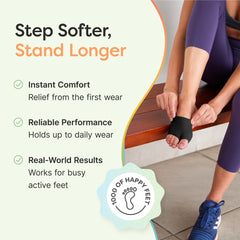 ZenToes pads worn on the foot demonstrate extra forefoot comfort during walking.