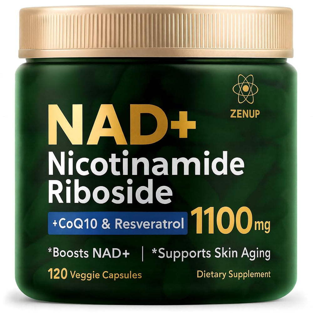 ZenUP NAD+ Plus bottle front, premium packaging signaling daily vitality and quality.