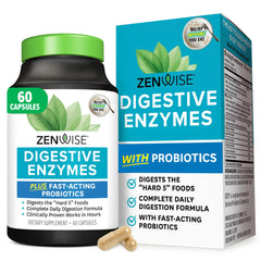 Zenwise Health Digestive Enzymes bottle with capsules supports daily digestion.