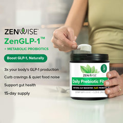 Zenwise ZenGLP-1 scoops ready to mix into beverages for satiety.