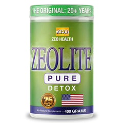 Zeo Health Zeolite Pure bottle close-up highlighting detox powder for daily wellness
