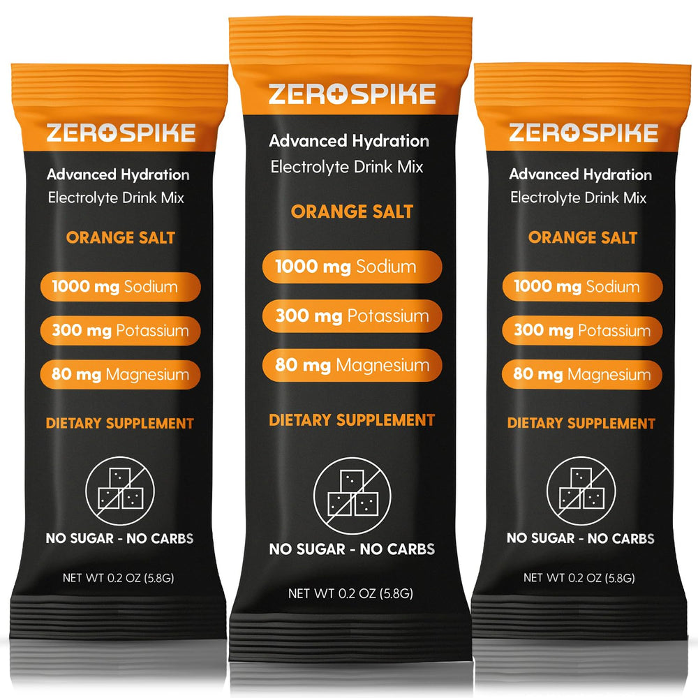 Zerospike No Sugar Electrolytes orange stick for on-the-go hydration during workouts.