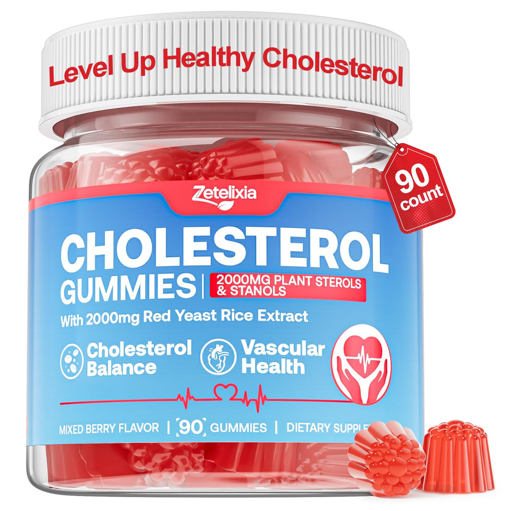 Zetelixia cholesterol gummies bottle highlights plant sterols for potential heart support.