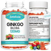 Zetelixia Ginkgo Biloba Gummies bottle showing mixed berry flavor and antioxidant support