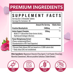 Zeylamum Creatine Chews dragon fruit tablets close-up promoting lean muscle support.