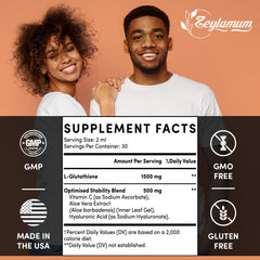 Zeylamum glutathione liquid label closeup highlights premium formula for optimal absorption.