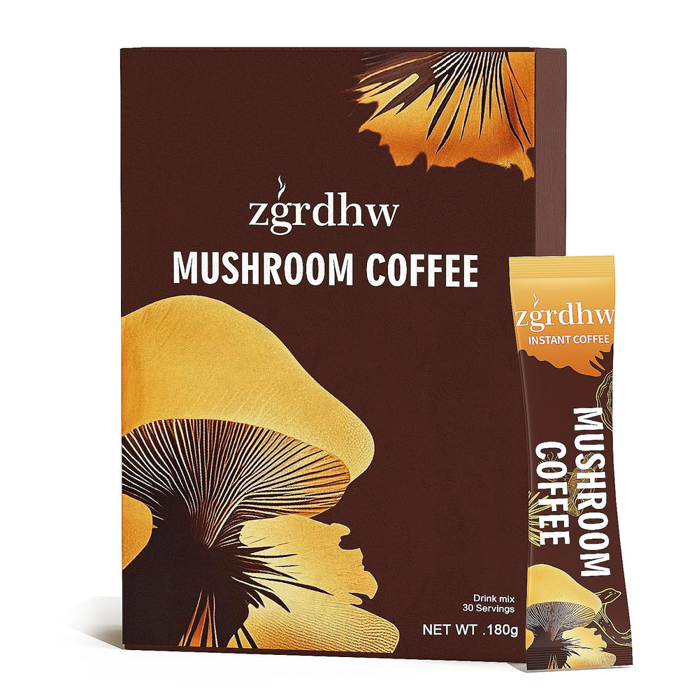 zgrdhw Mushroom Coffee packaging showing compact sachets for convenient daily energy